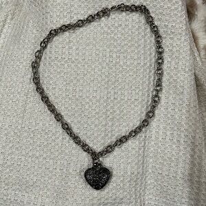 Steel by design black sparkle pave heart necklace  on stainless steel chain
